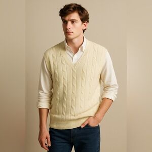 Vintage Troy Hill Cable Knit Sweater Vest Mens L 80s 90s Preppy Fisherman Grampa